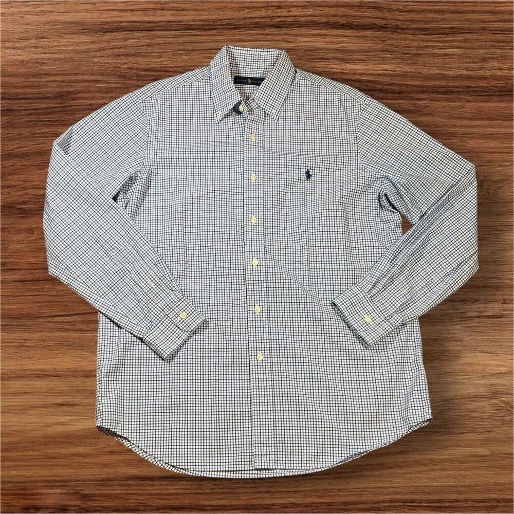 Ralph Lauren Long Sleeve Blue White Plaid Button Down Dress Shirt Mens Size L